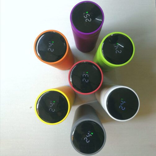 Coloured LED thermal flasks with temperature display